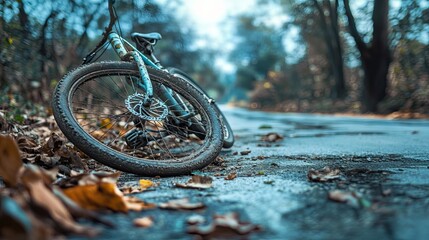 Broken Bike with Bent Wheel Resting by Roadside