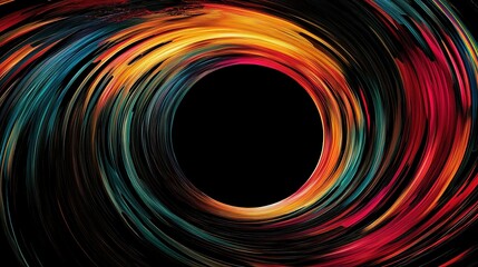 A colorful swirling design representing a black hole in a cosmic space setting with vibrant hues and deep darkness