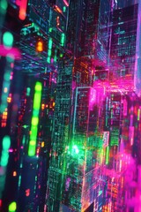 Neon Cityscape Abstract. Technology