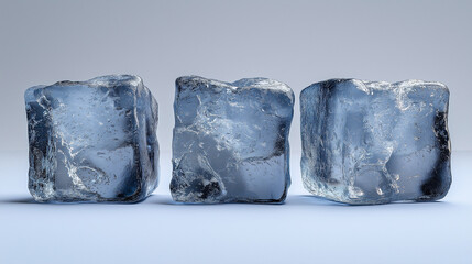 Obraz premium Three ice cubes standing on a frosted surface
