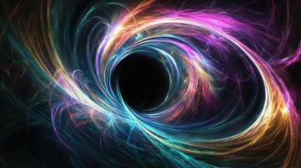 Colorful swirling vortex of energy with luminous trails in deep space representing cosmic phenomena and dark matter dynamics