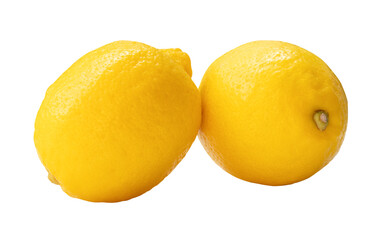 Two fresh yellow lemon fruits in stack isolated with clipping path in png file format
