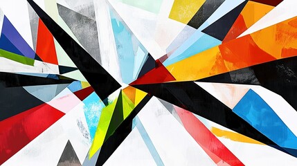 Obraz premium Abstract geometric artwork featuring vibrant colors and sharp angles creating a dynamic composition of intense contrasts and shapes