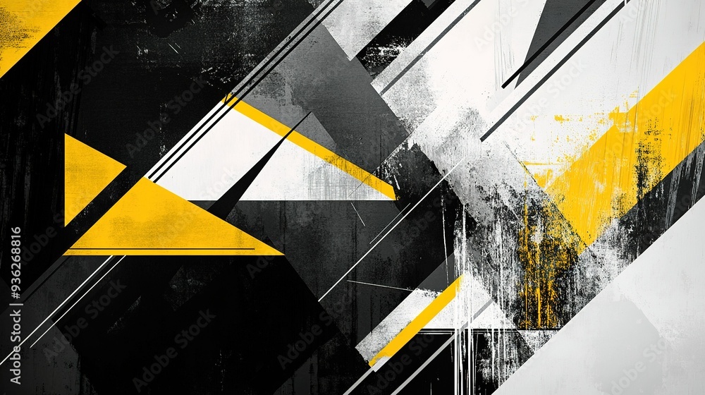 Aufkleber abstract geometric design with bold yellow and black patterns on a fragmented white background