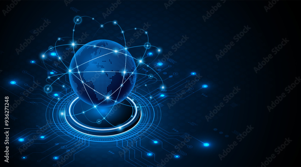 Aufkleber Global network of connectivity and communication technology. World map. High-speed internet technology concept or fast wireless data transmission. internet network connection technology
