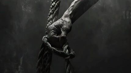 Hand Gripping Rope in Dramatic Light and Shadow
