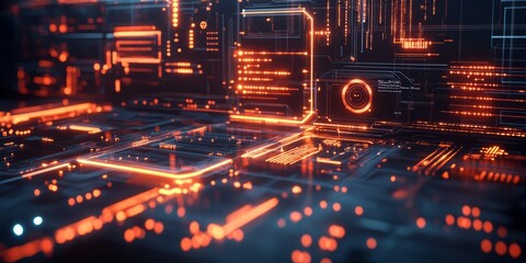 Obraz premium Futuristic holographic interface with glowing lines and data visualization of ai