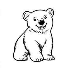 Outline illustration of a black and white polar bear  for drawing and coloring on white background