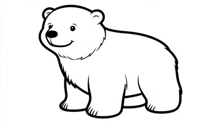 Outline illustration of a black and white polar bear  for drawing and coloring on white background
