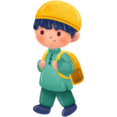 Muslim Boy Wearing a Bag Watercolor