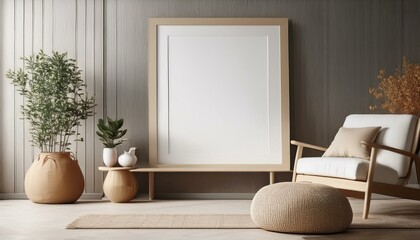 Mockup frame in living room interior, 3d render

