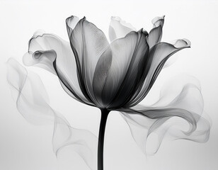 Czarny transparentny tulipan na białym tle, dekoracja generative ai 