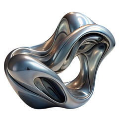 3D Abstract Silver Glossy Metalic Liquid Shape On Transparent Background
