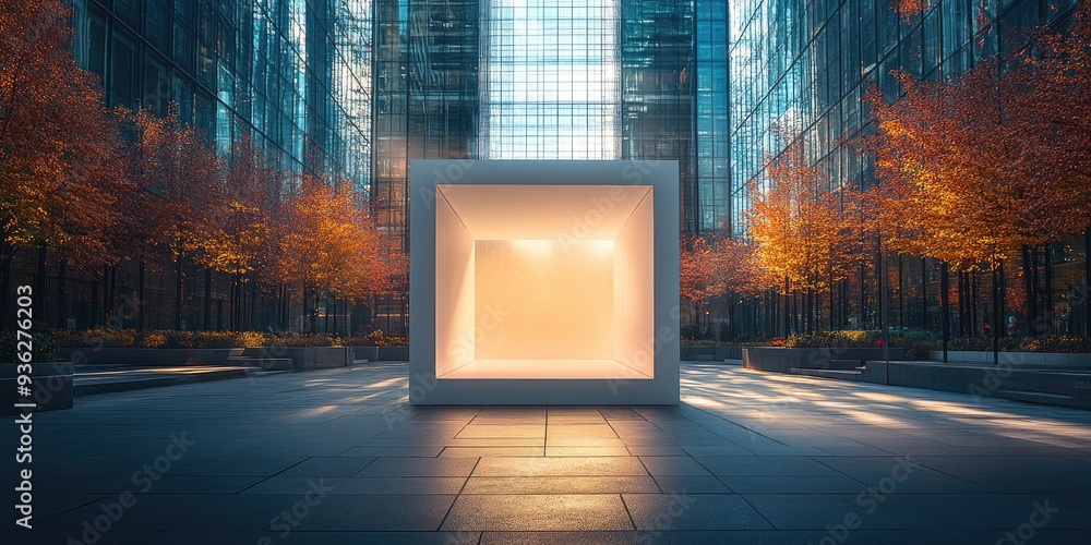 Poster modern architecture with light cube