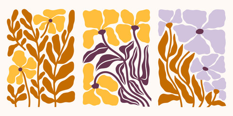 Autumn flowers vector illustrations set. Fall florals compositions. Botanical prints in matisse style © ArtFM