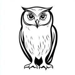 Fototapeta premium Outline illustration of a black and white owl for drawing and coloring on white background