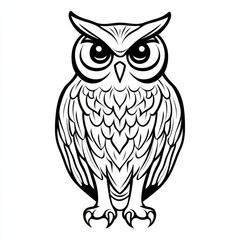 Obraz premium Outline illustration of a black and white owl for drawing and coloring on white background