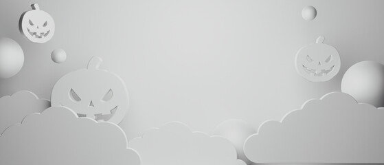 3d illustration rendering of happy halloween celebration, a spooky party, ghost of pumpkin devil, trick or threat, wallpaper background graveyard