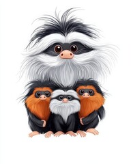 Fototapeta premium A charming illustration of a family of playful, furry creatures with expressive eyes and fluffy fur.