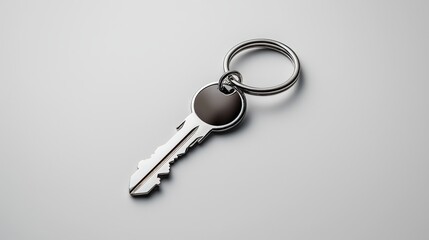 A close-up image of a single metal key on a circular keyring, symbolizing security and access.
