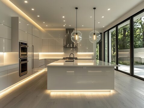 Ultra-modern kitchen with high-gloss white cabinets
