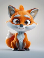 3D illustration of a cute, kawaii fox with detailed textures and an adorable design