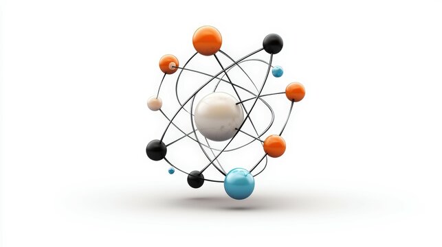 A colorful atom model showcasing electrons orbiting around a nucleus, representing atomic structure and scientific concepts.