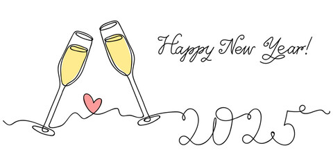 Cheers to a joyful New Year with champagne glasses and heartfelt wishes for 2025