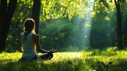 Woman Meditating in a Serene Forest
