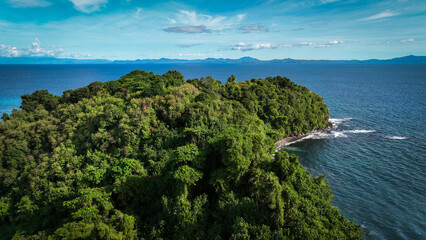 Aerial view of lush greenery on Nosy Tanikely Island, Madagascar, showcasing the vibrant coastline and surrounding waters