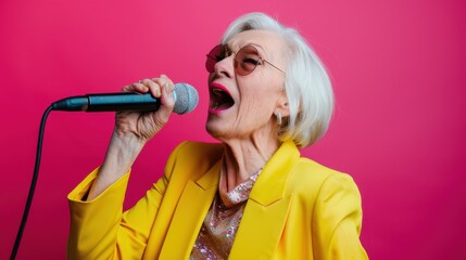 The elderly woman singing