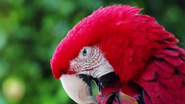 Green-winged macaw, Scarlet Macaw. Close up head-shot