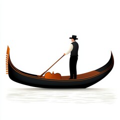 Fototapeta premium A gondolier skillfully paddles a traditional gondola through serene waters, embodying Venetian culture and charm.