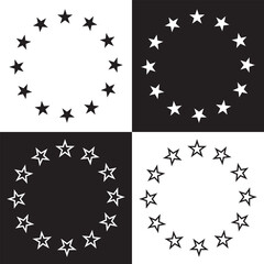 Star in circle isolated on white and black background. Stars in round circular emblem. Vector illustration. EPS 10