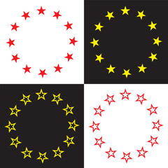 Star in circle isolated on white and black background. Stars in round circular emblem. Vector illustration. EPS 10