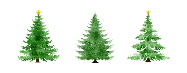 Obraz premium Christmas tree watercolor isolated on white background, Set of greenery Christmas pine tree watercolor vector illustration