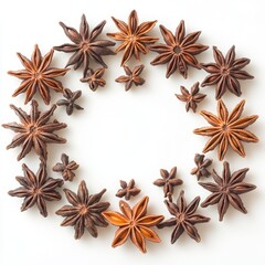 Star Anise Spice Arranged in a Circle on a White Background