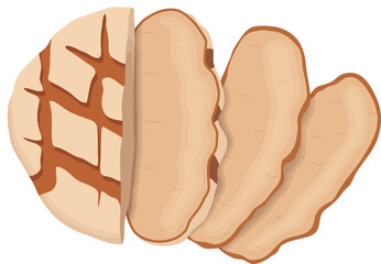 Loaf of Rustic Bread with Slices Illustration Isolated on White Background