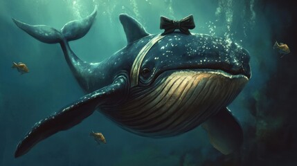 Fototapeta premium Gentle Giant: A Whale in a Bowtie