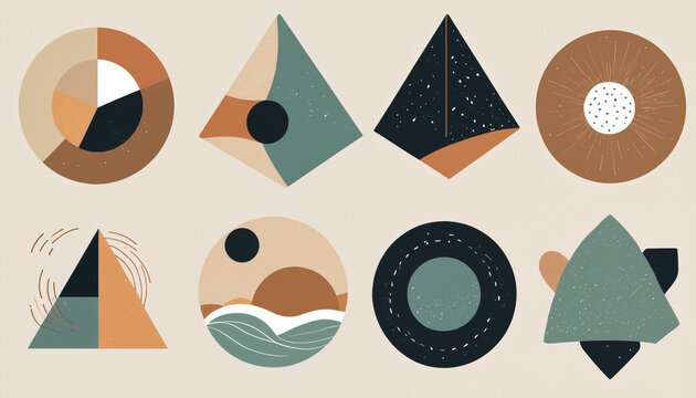 Formes triangles g&eacute;om&eacute;triques doodles abstrait beige vert.
