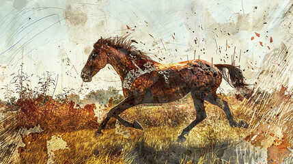 Running stallion in the meadow capturing