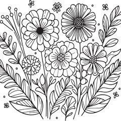 Black and white flower pattern for adult coloring book.
