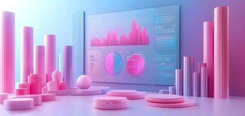 Exploring the Future A 3D Financial Dashboard with Soft Hues and Dynamic Visual Elements