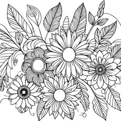 Black and white flower pattern for adult coloring book.