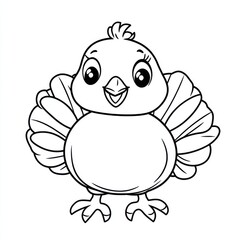 Outline illustration of a black and white turkey for drawing and coloring on white background 