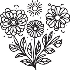 Black and white flower pattern for adult coloring book.