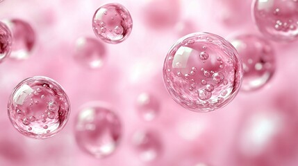  Pink liquid with bubbles and water drops