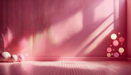 Wall interior background, studio and backdrops show products. with shadow from window color pink background