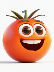 Obraz premium Happy tomato cartoon character with a big smile and wide eyes, 3D illustration.