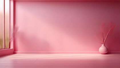 Wall interior background, studio and backdrops show products. with shadow from window color pink background